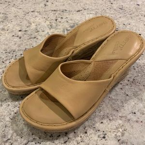 Born Tan Espadrilles Wedge slip on sandals. Size 6. Leather uppers.